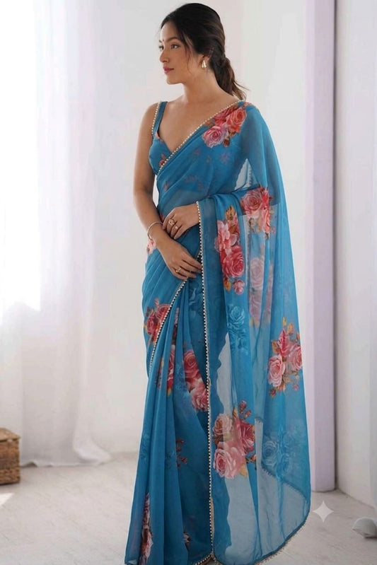 Blue georgette printed light weight breathable