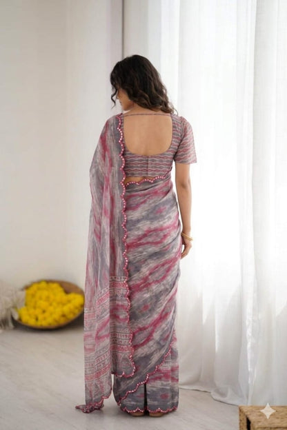 Pinky slate georgette saree with shining border design