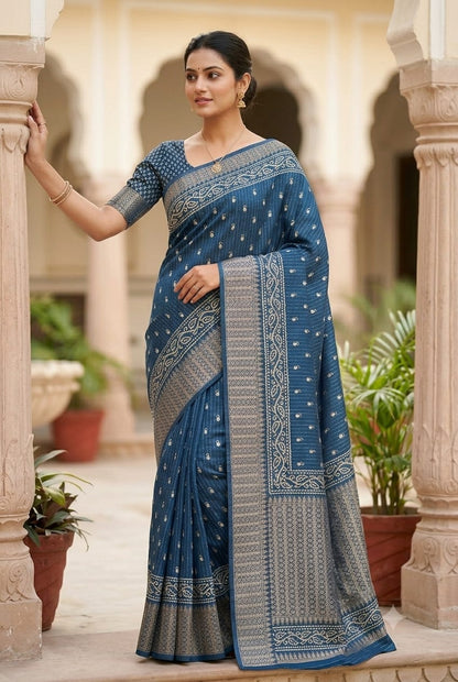 Famous Authentic organza saree with light Navy colour