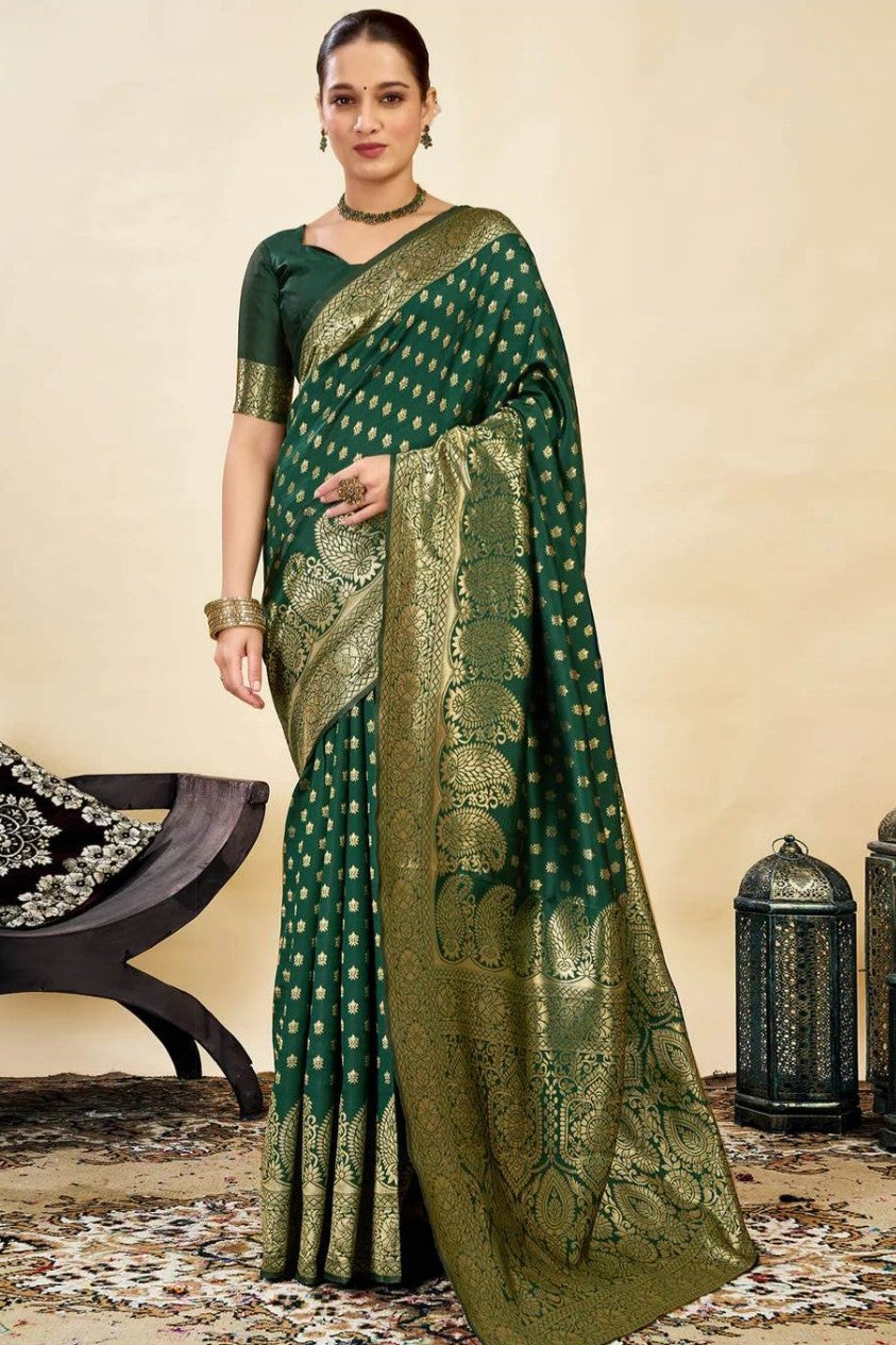 Dark green silk banarsi saree with jari work energy