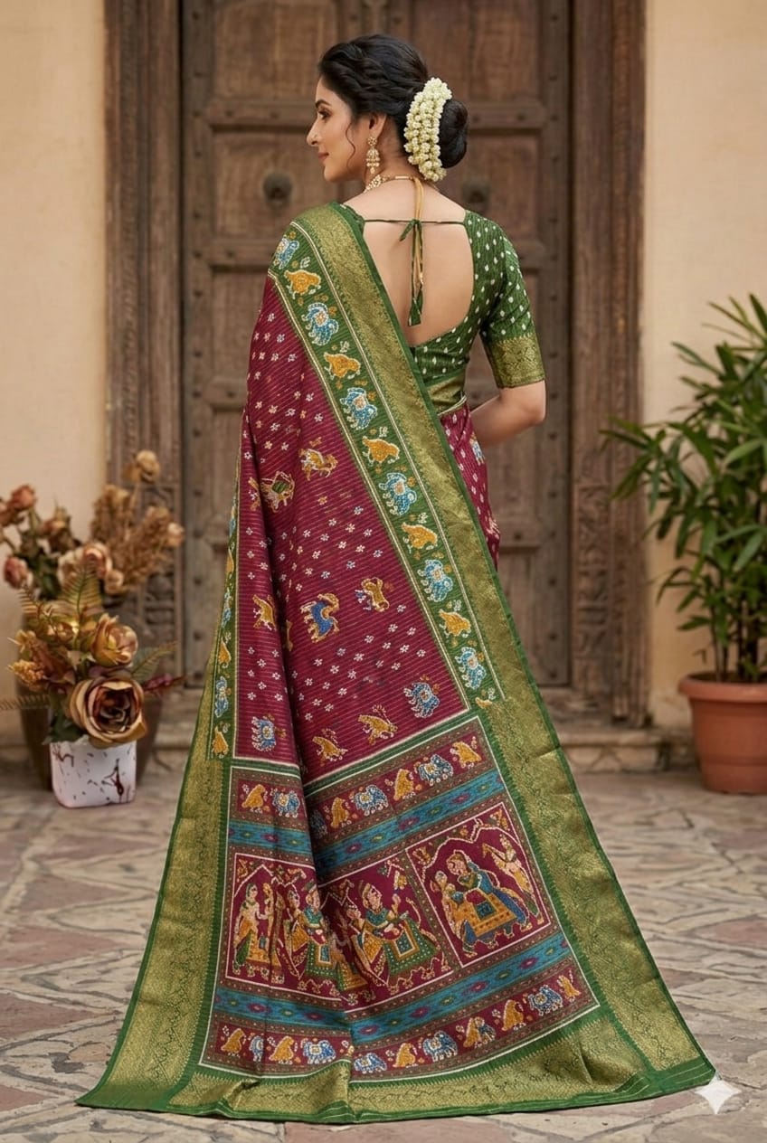 Dark maroon silky royal look saree