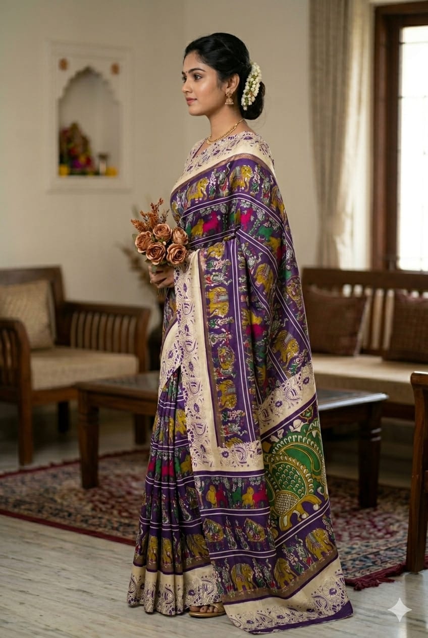 Purple silk theme Mixture of silk & desert with full embroidery work