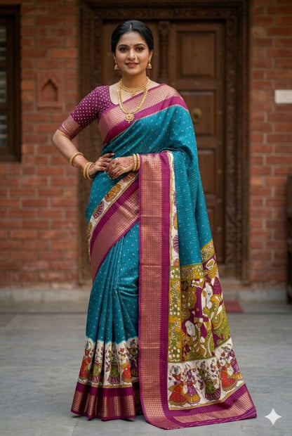 Skyesh blue with special rajasthani design saree