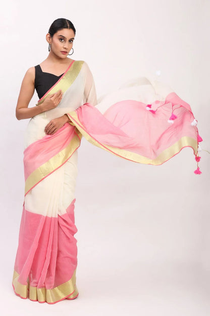 Lighter synthetic saree with shining border