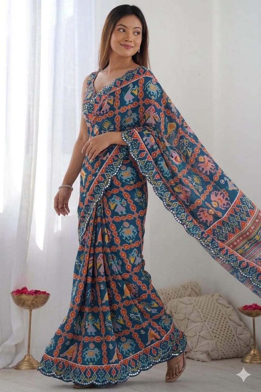 Mix black printed georgette saree