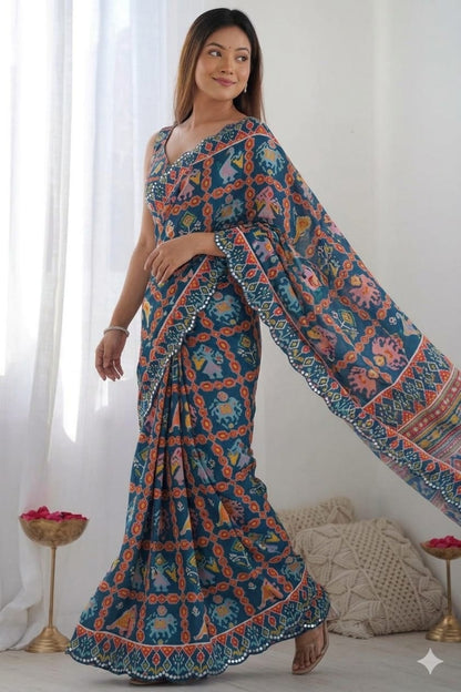 Mix black printed georgette saree