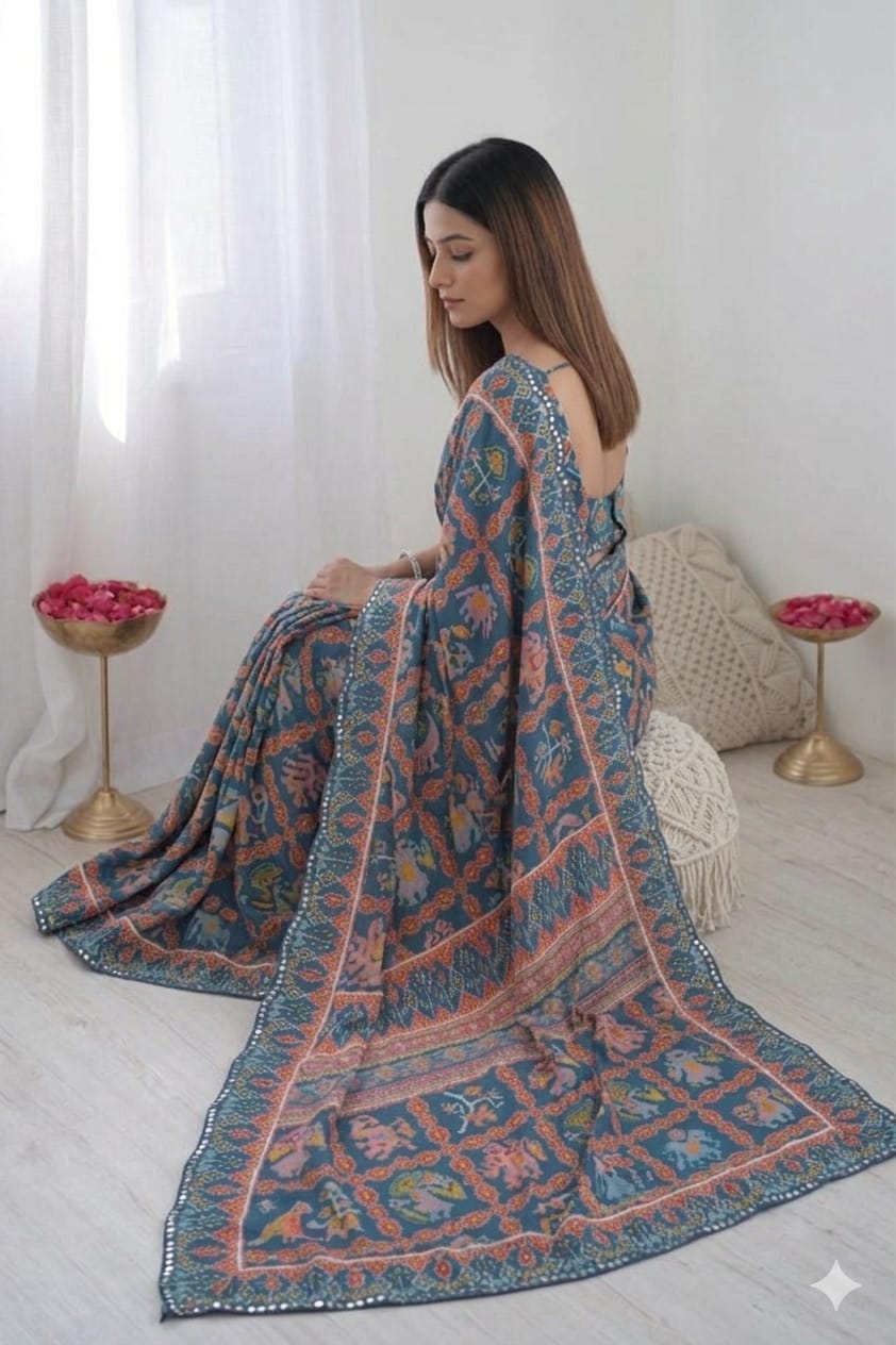 Mix black printed georgette saree