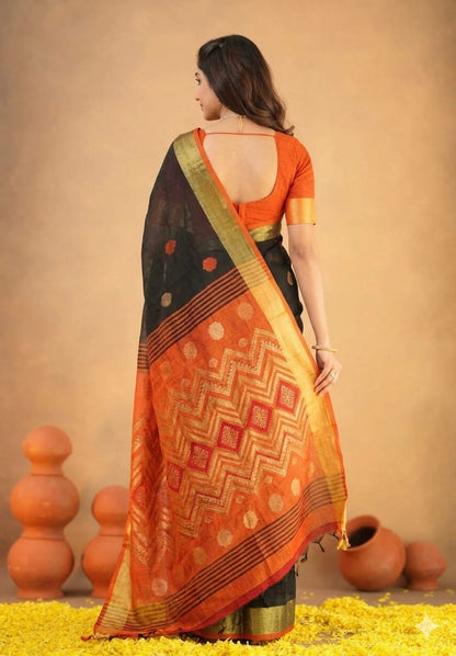 Mixture of orange & black with organza wedding wear