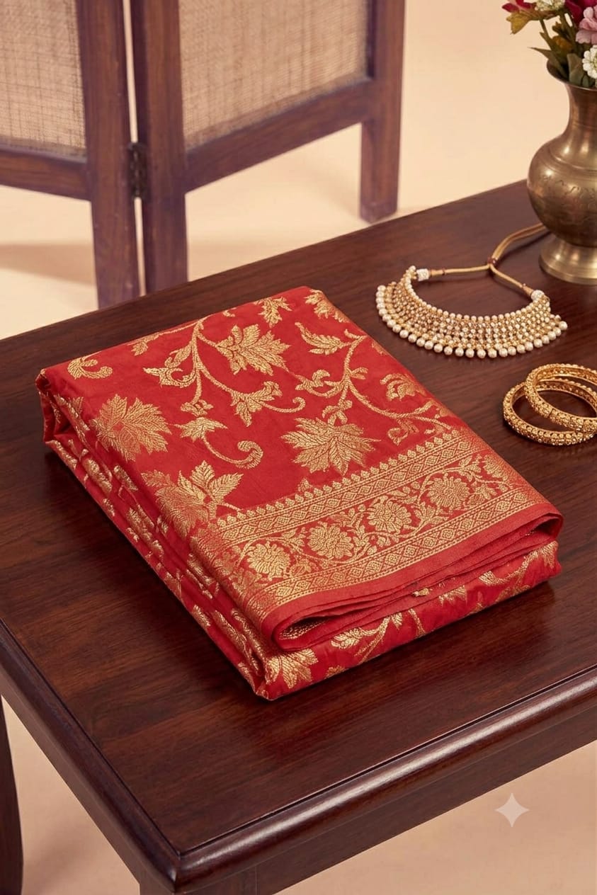 Dark red maharani silk saree occasional wear