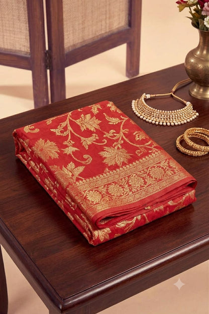Dark red maharani silk saree occasional wear