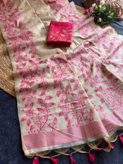 Organza cotton -stylish-ancient alongwith blouse & peticoat