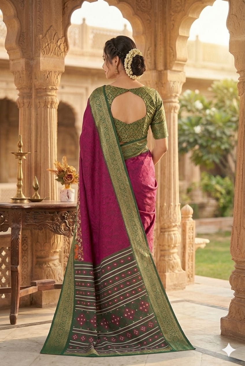 Maroon silky banarsi with high texture
