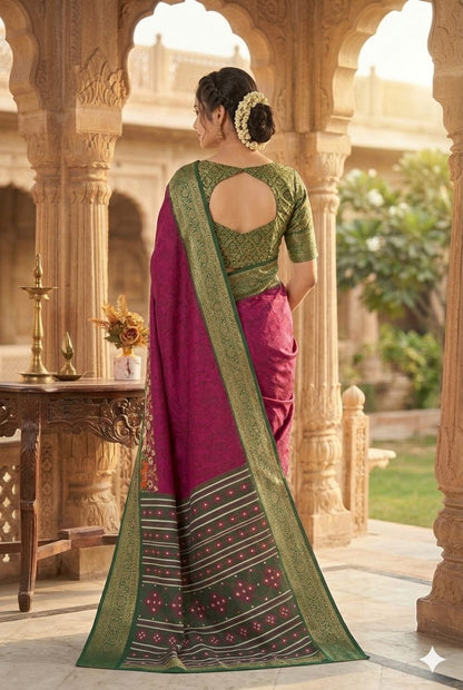 Maroon silky banarsi with high texture