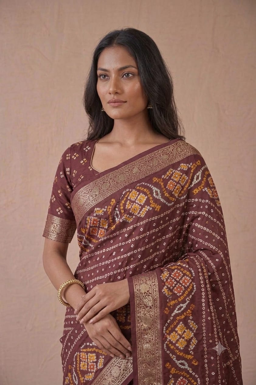 Chocolaty georgette saree ready to wear light weight