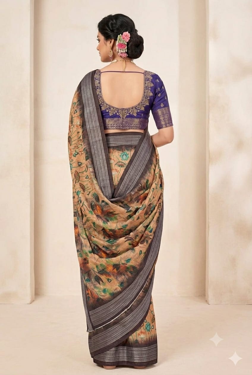 Mixed fabric saree give you enhanced look like a queen