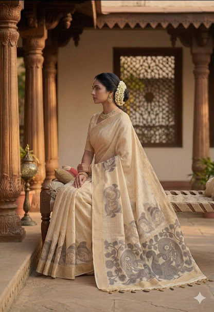 Creamy peacock with slate boundary enhancing the nature