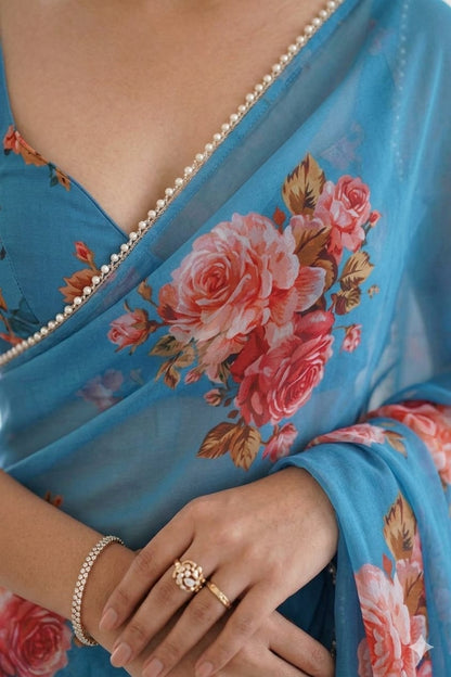 Blue georgette printed light weight breathable