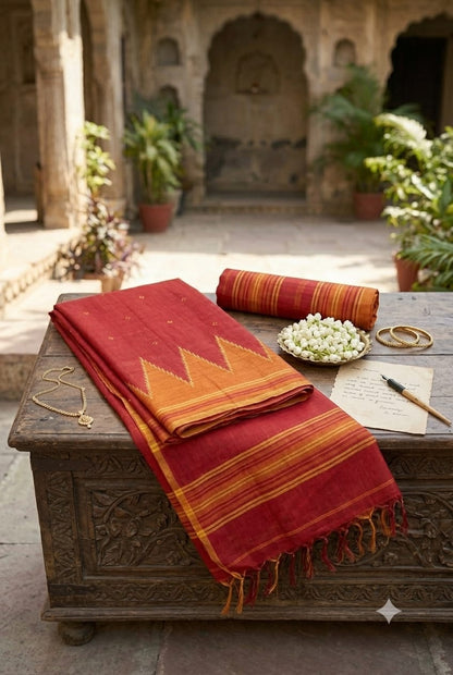 Mixture of red and orange georgette light weight saree