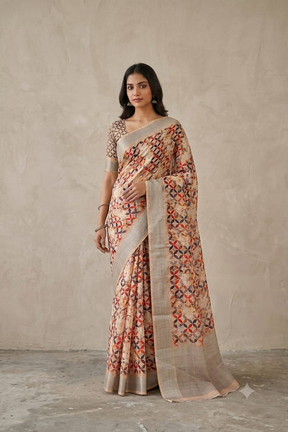 Polished silk fabric with this Creamy colour give you stylish look