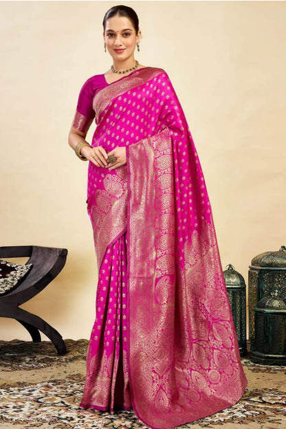 Pinky Rani with jari boundary bnarsi silk sarees