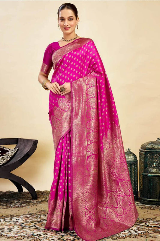 Pinky Rani with jari boundary bnarsi silk sarees