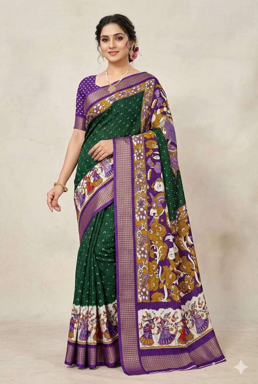 Green peacock fully furnished silky Saree premium quality