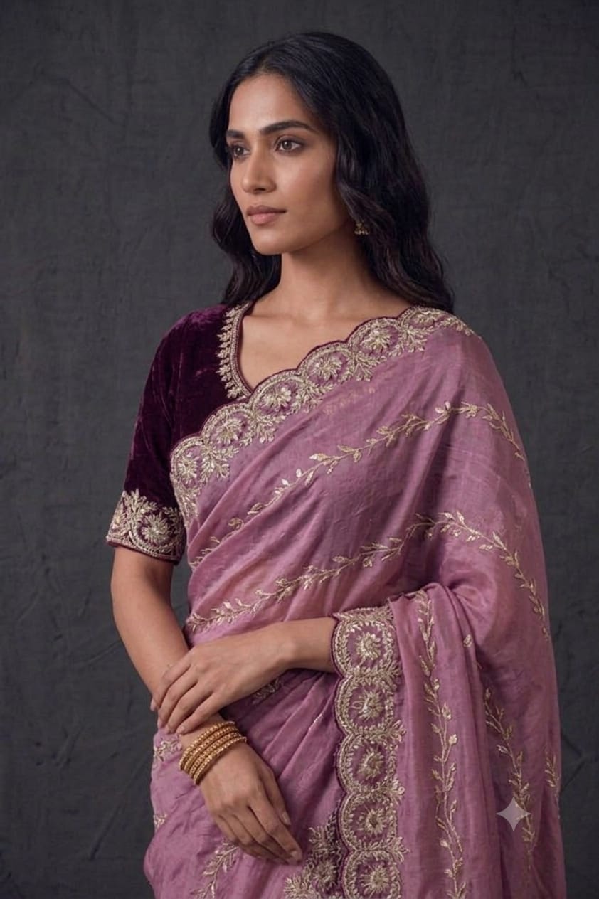 Pinkyesh embroidery design saree with maroon colour blouse