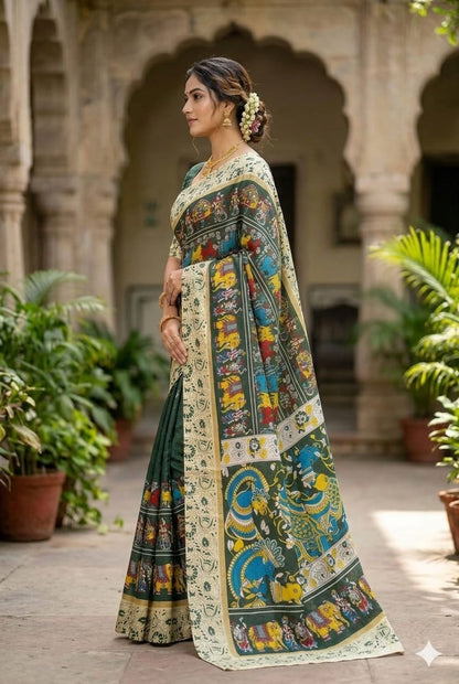 Greany silk with desert mixing work on it