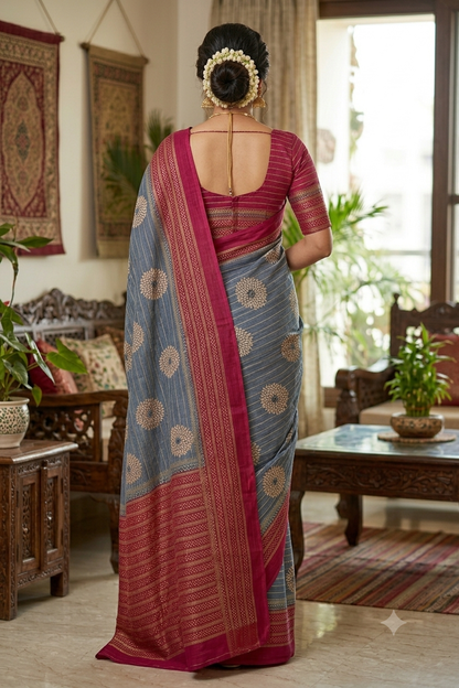 Slate coloured premium georgette saree with shining texture