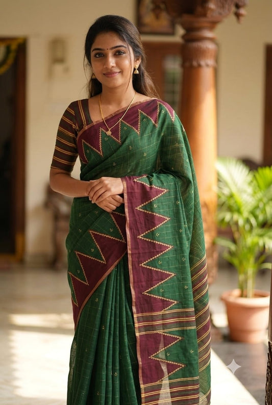 Dark green with maroon colour patta georgette design plain saree