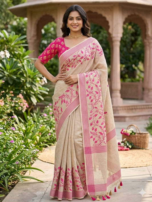 Organza cotton -stylish-ancient alongwith blouse & peticoat