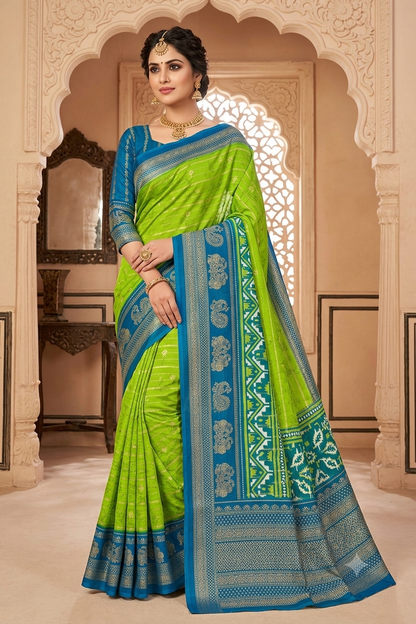 Greanly grass coloured premium georgette saree