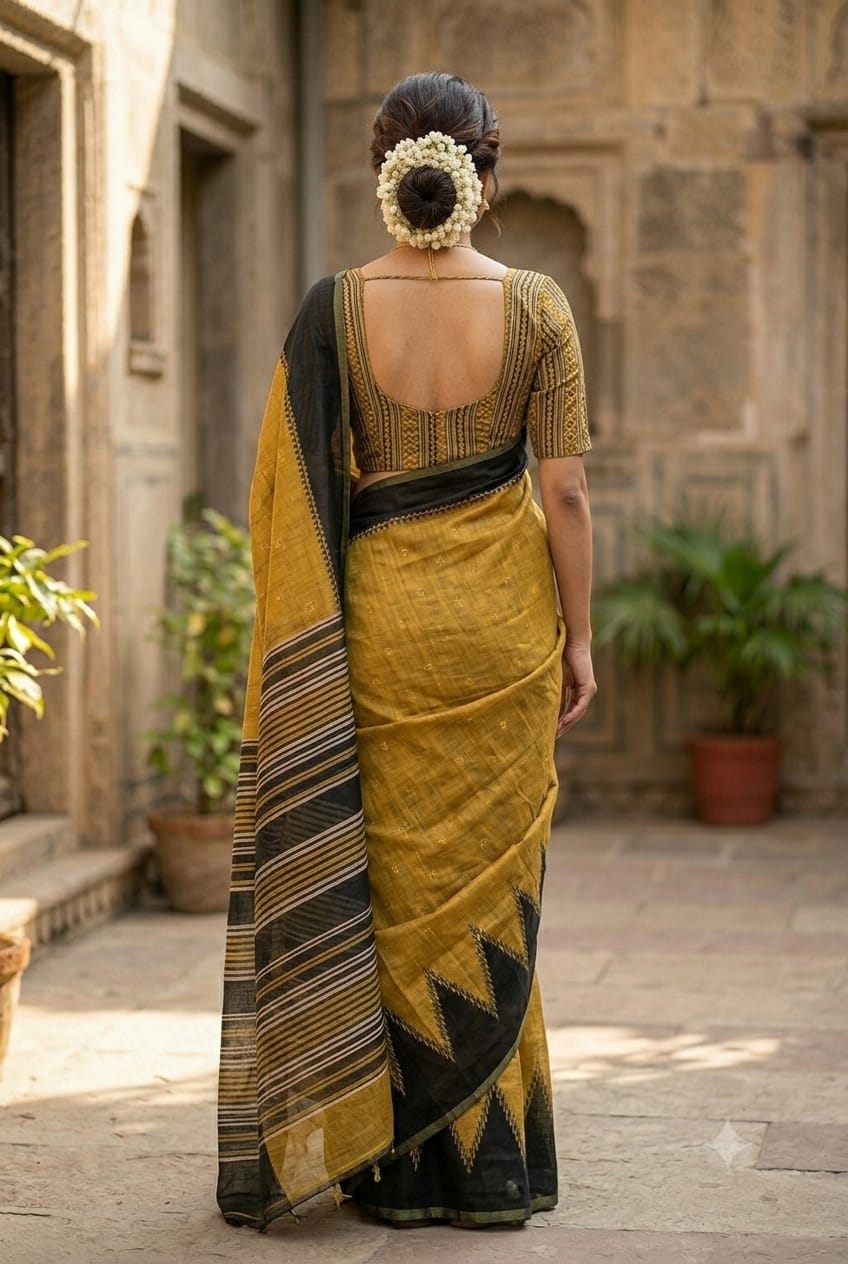 Great fancy saree along with yellow polyester fabric