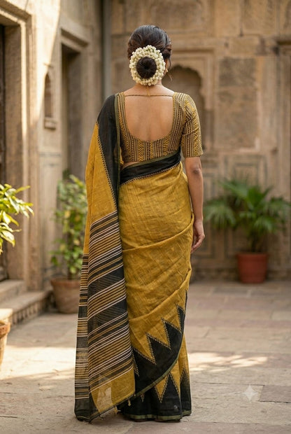 Great fancy saree along with yellow polyester fabric