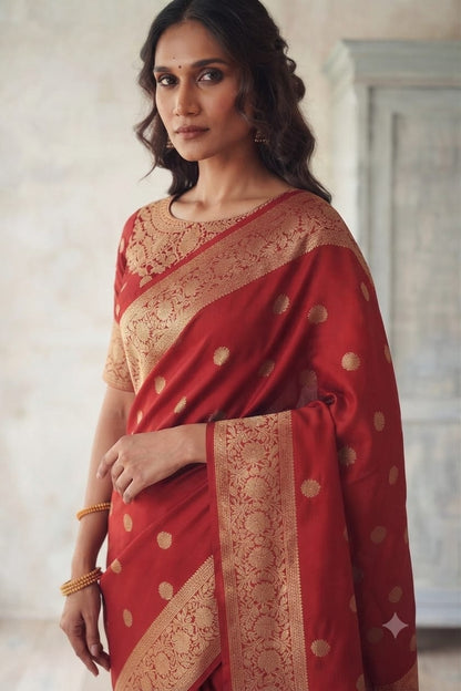 Dark red sindoor coloured premium silky saree