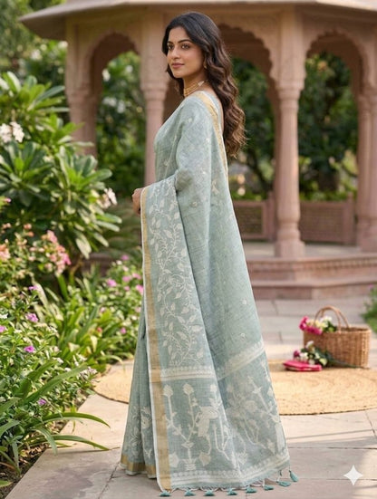 Shining cotton with jari embroidery boundary