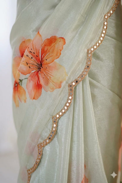 Milky pista with orange flower shiney border