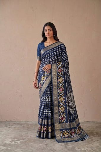 Navy colour mixture Saree light weight for your comfort