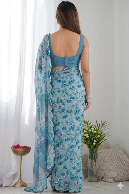 Blue milky georgette saree with shining texture