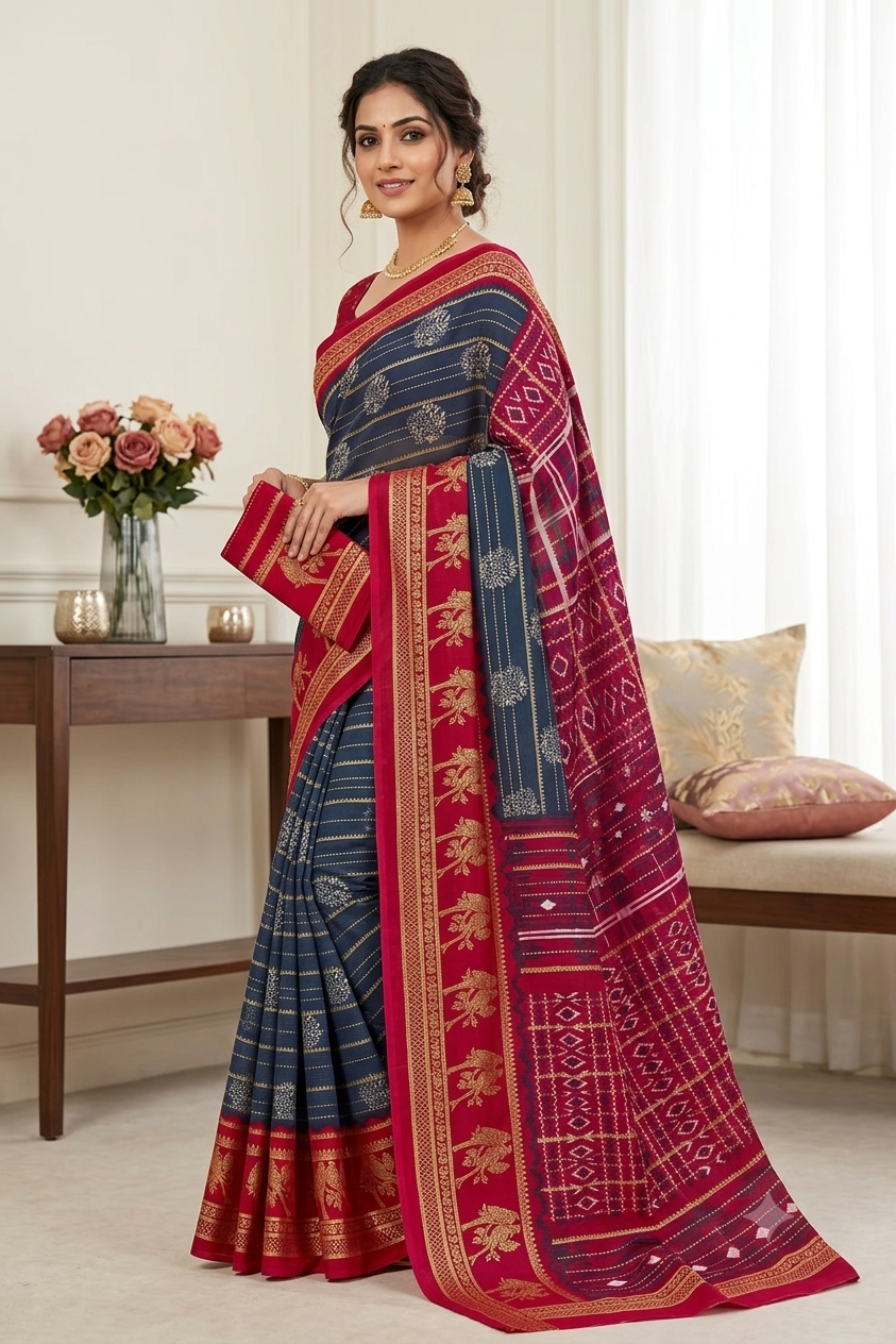 Red georgette classic saree with modern design