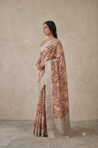 Polished silk fabric with this Creamy colour give you stylish look