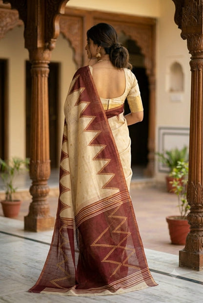 White & simple plain georgette saree with shining texture