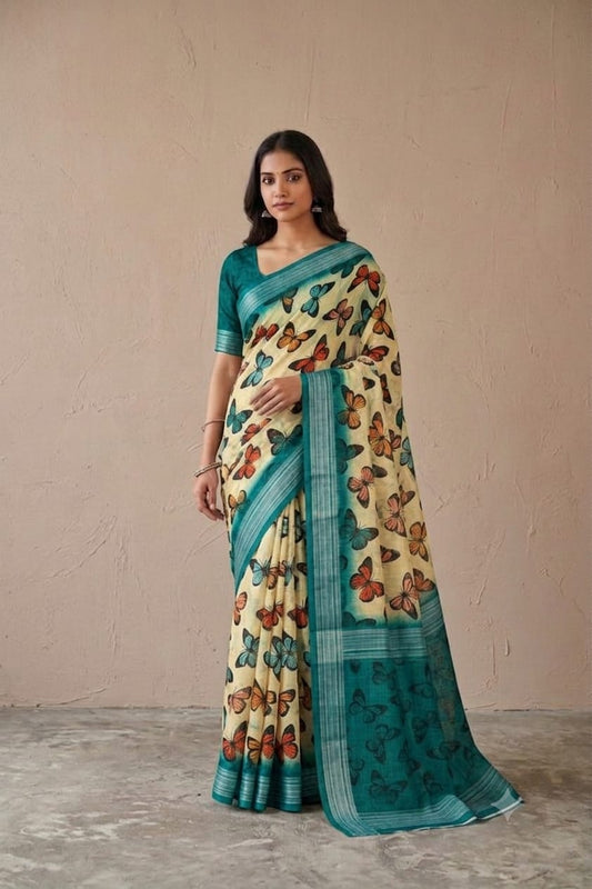 Semi georgette Butterfly design premium polister saree