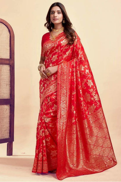Dark red maharani silk saree occasional wear