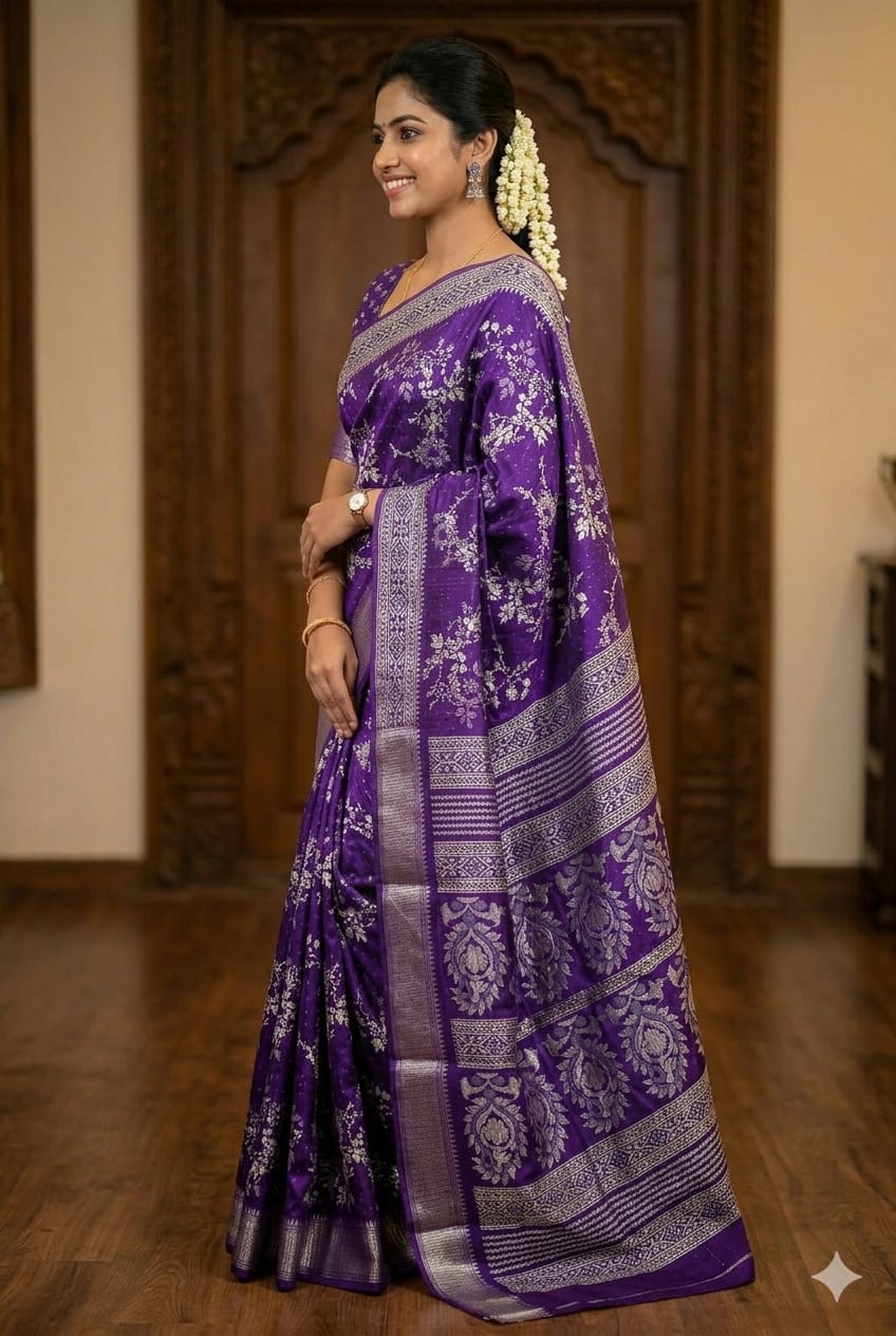 Begni silk theme with silky jari embroidery work