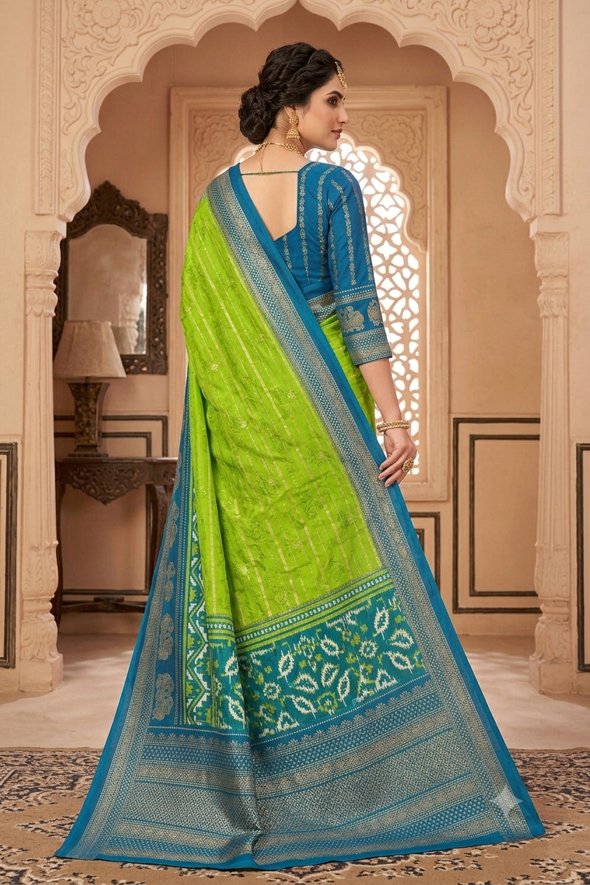 Greanly grass coloured premium georgette saree