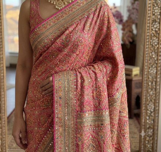 Raeliate timeless elegance with this handcrafted embroidered masterpiece