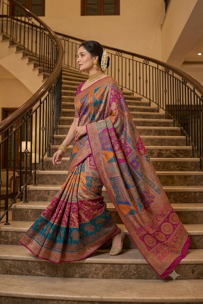 Mixture of seven colours on the precious handcrafted embroidered masterpiece