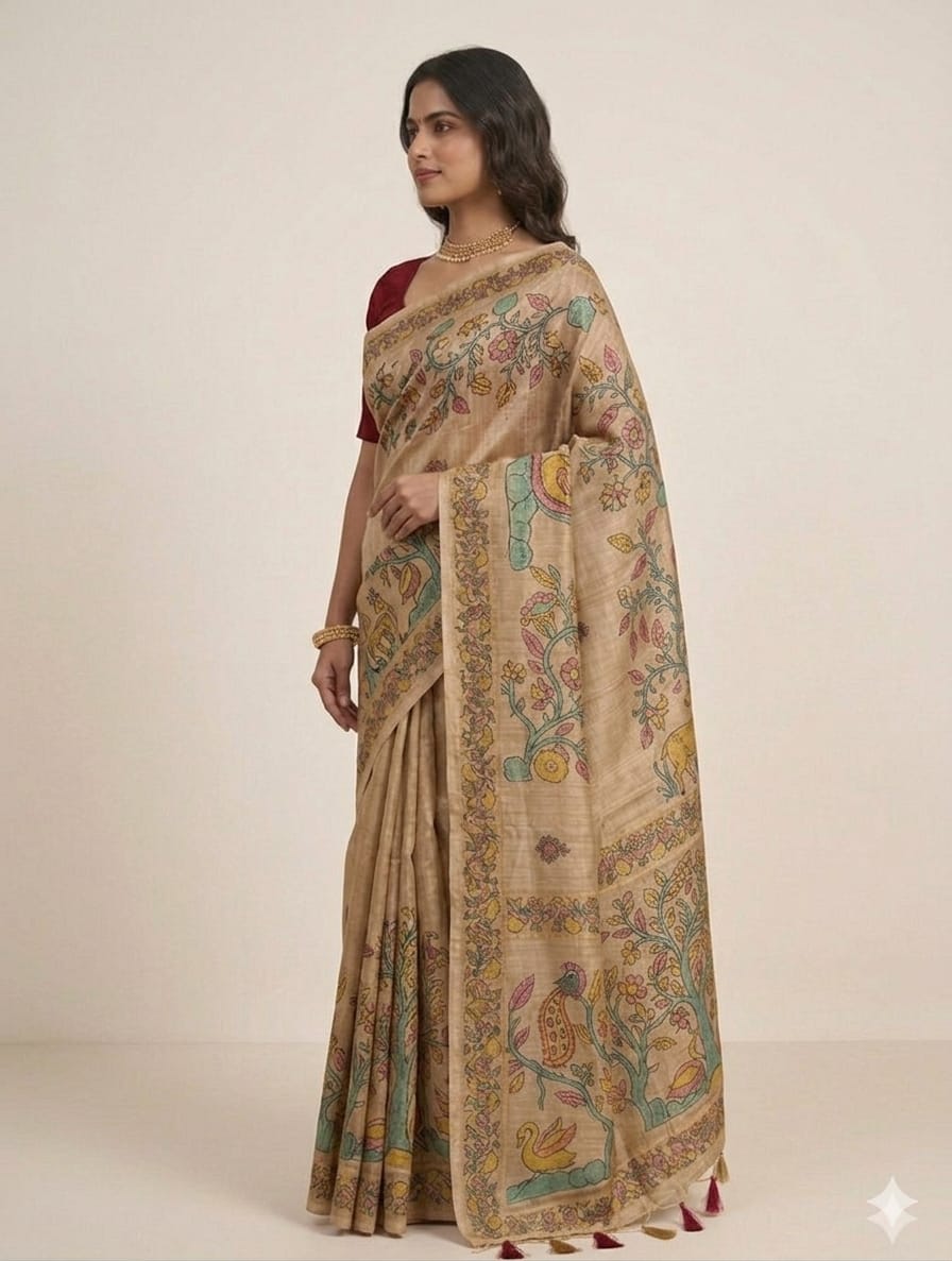 Golden silk banarsi saree -modern style -alongwith embroidery blouse & peticoat