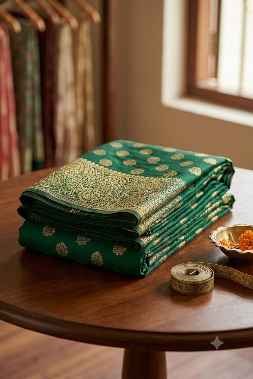 Dark natural green silk saree -modern style